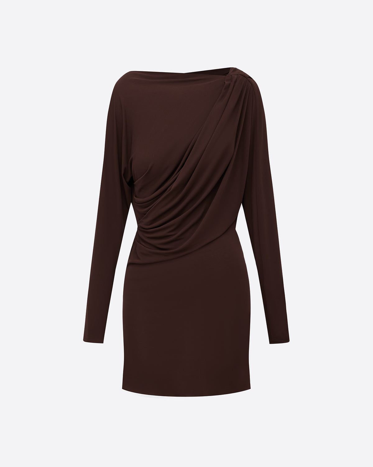 Long Sleeve Open Back Drape Mini Dress in Dry Jersey