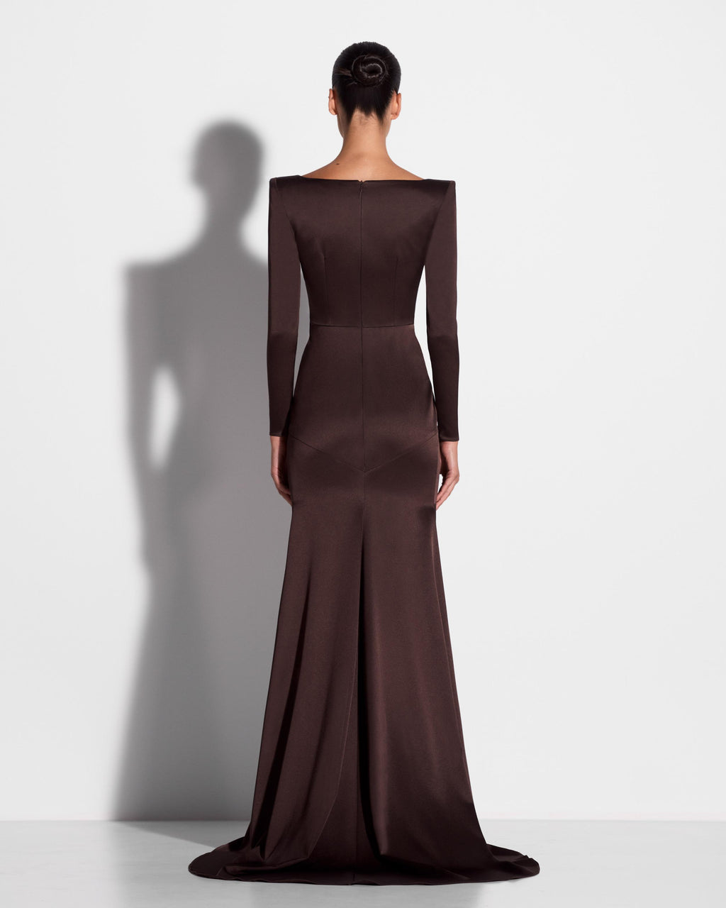 Long Sleeve Panelled Gown in Satin Crepe