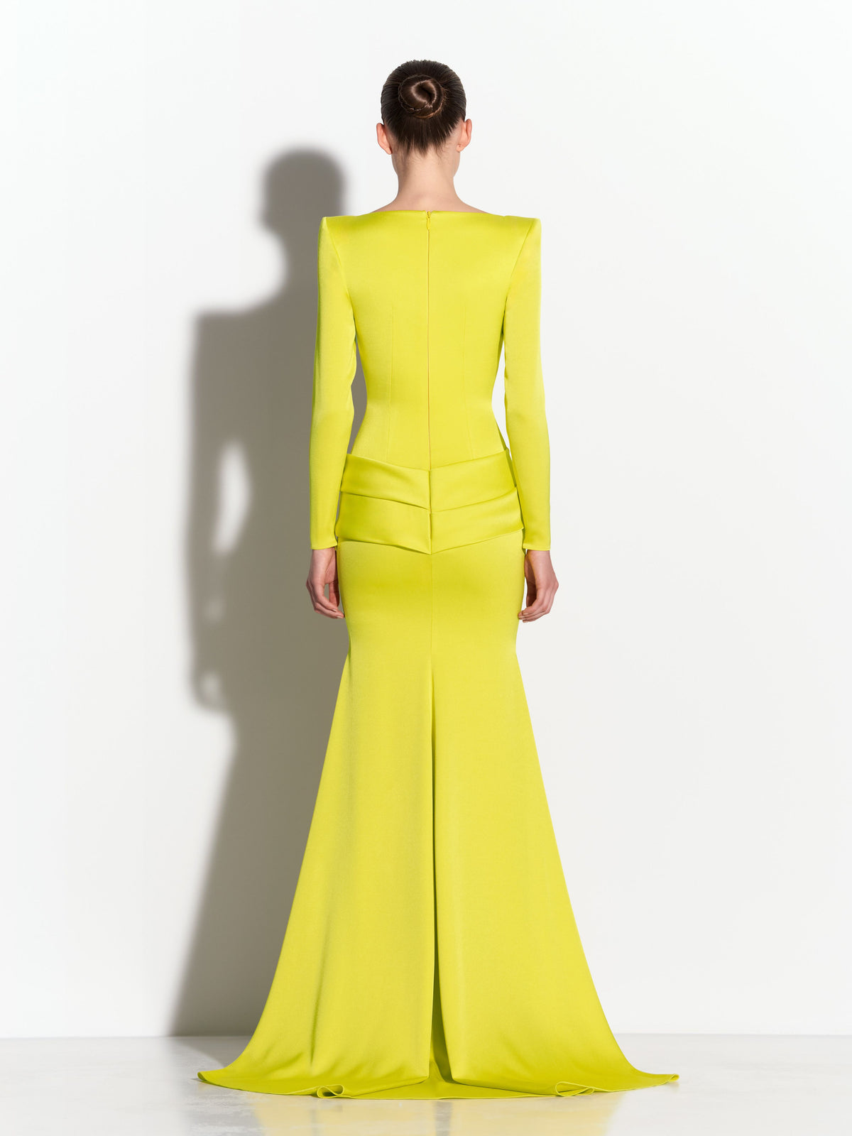 Long Sleeve Portrait Gown in Satin Crepe