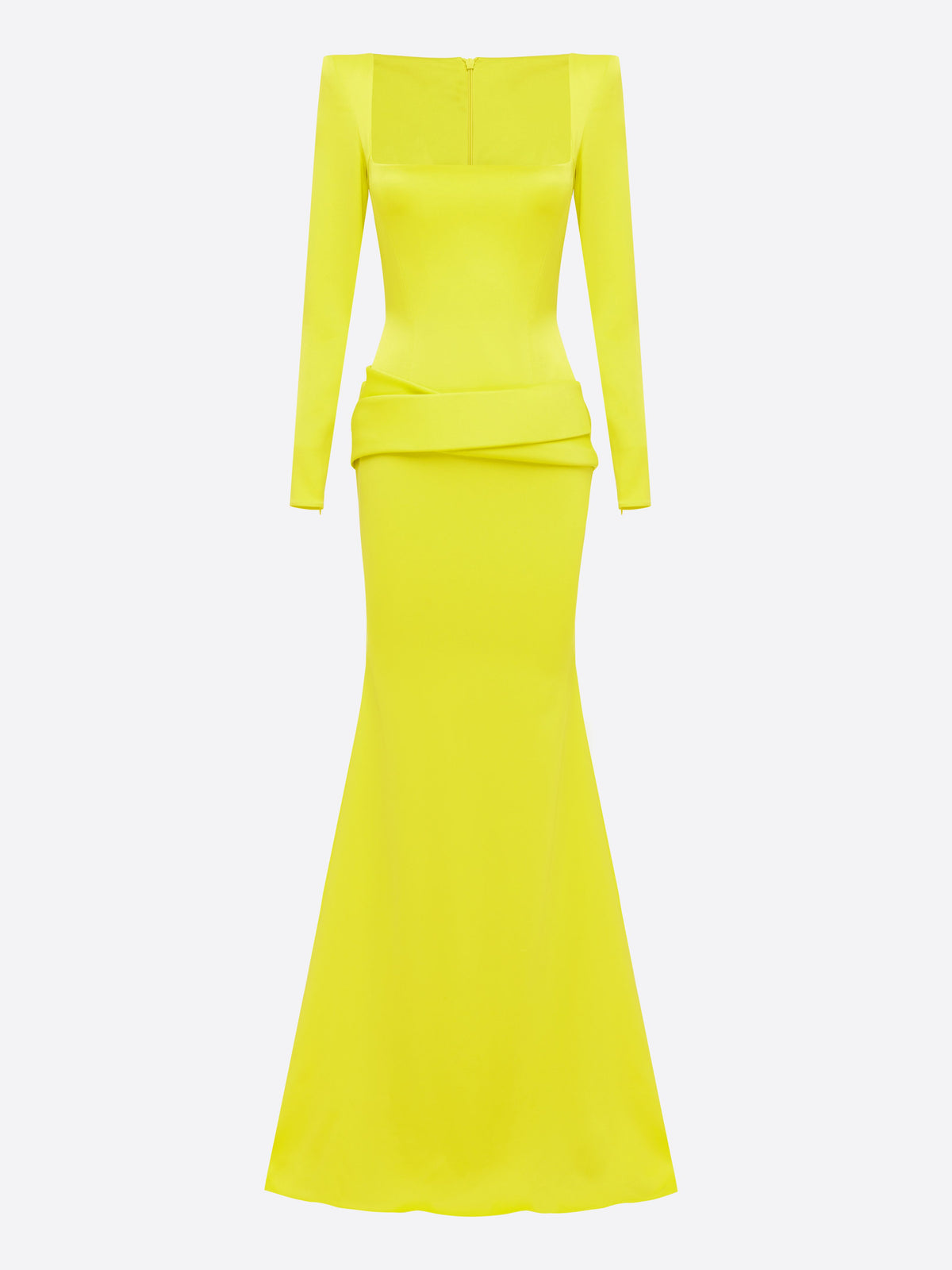 Long Sleeve Portrait Gown in Satin Crepe