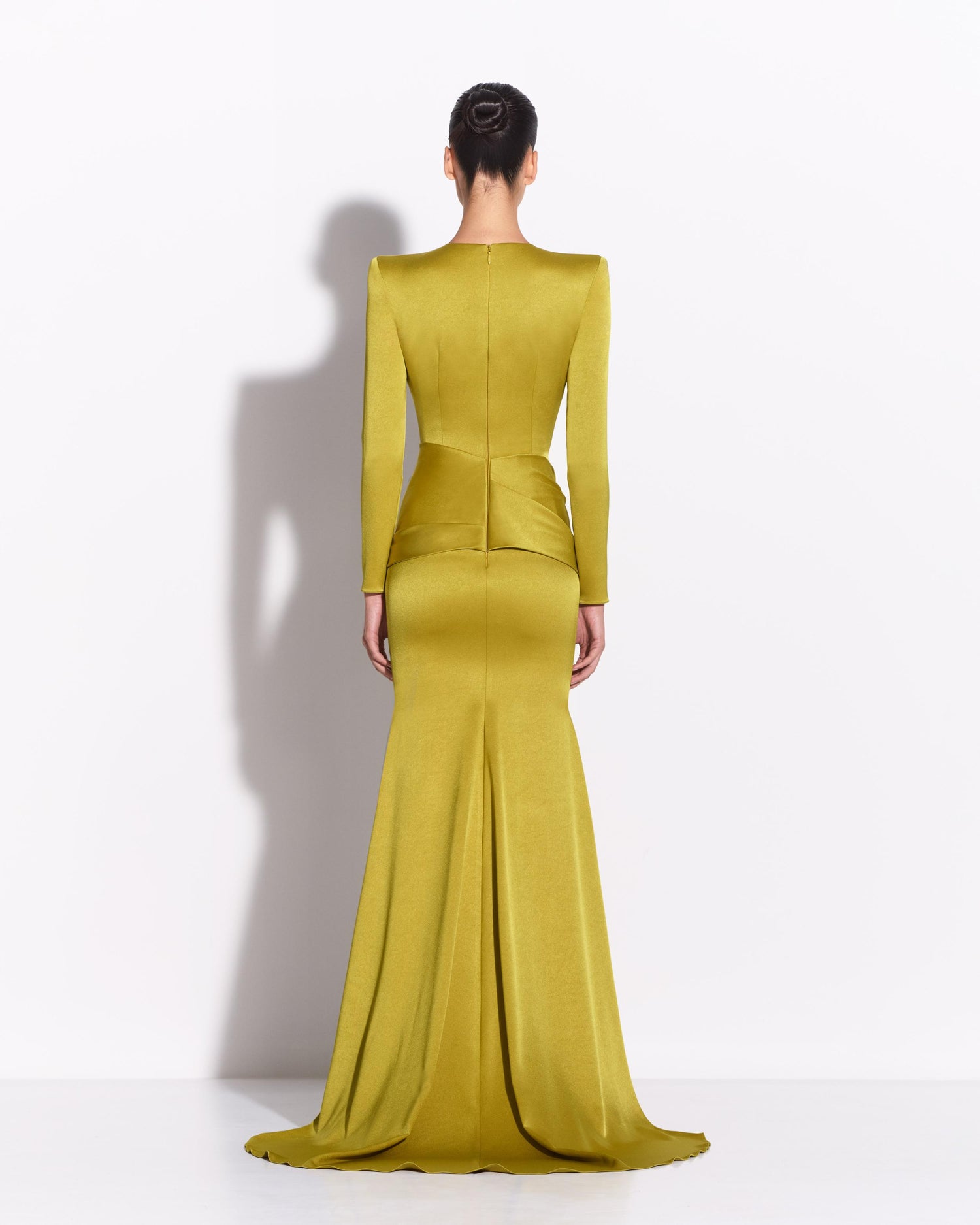 Long Sleeve Sash Drape Gown in Satin Crepe – Alex Perry