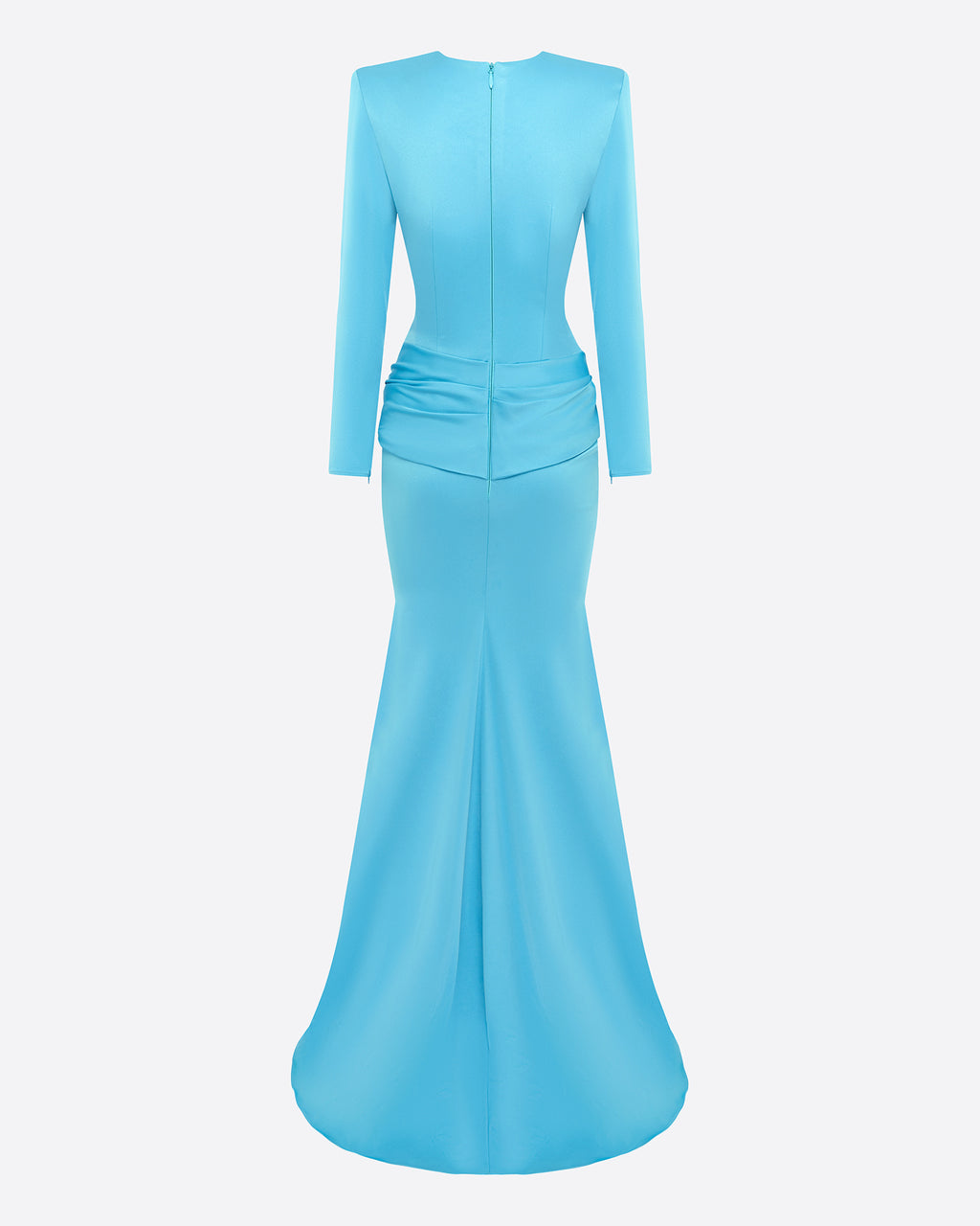 Long Sleeve Twist Drape Gown in Satin Crepe