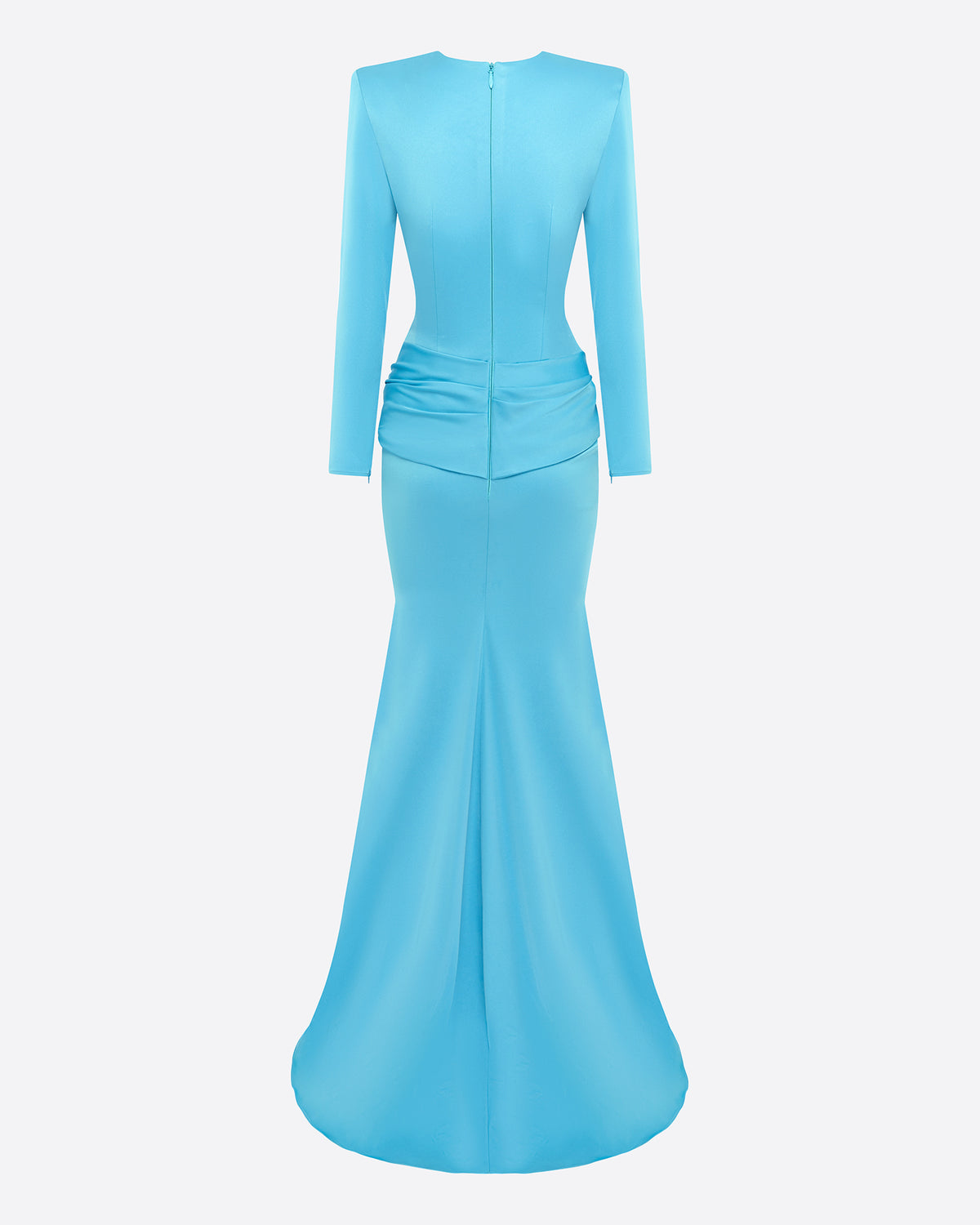 Long Sleeve Twist Drape Gown in Satin Crepe