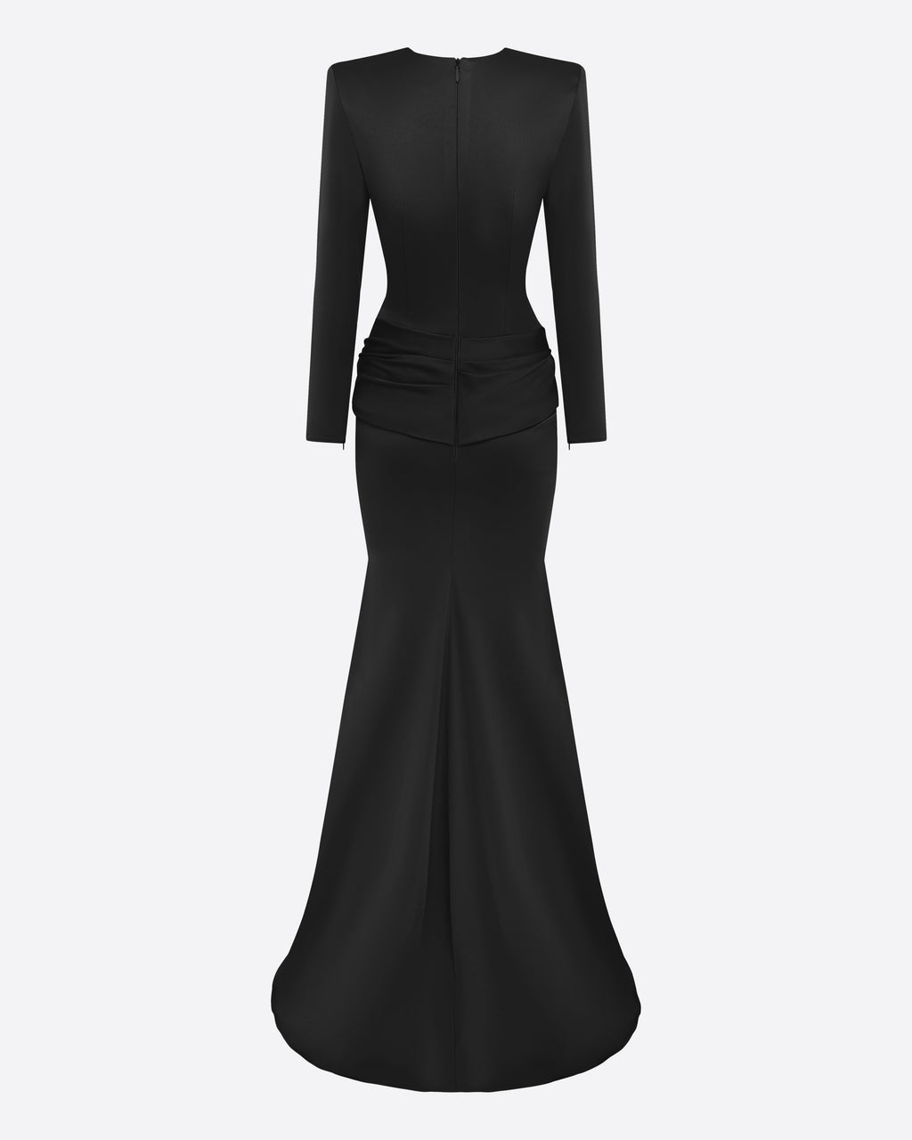 Long Sleeve Twist Drape Gown in Satin Crepe