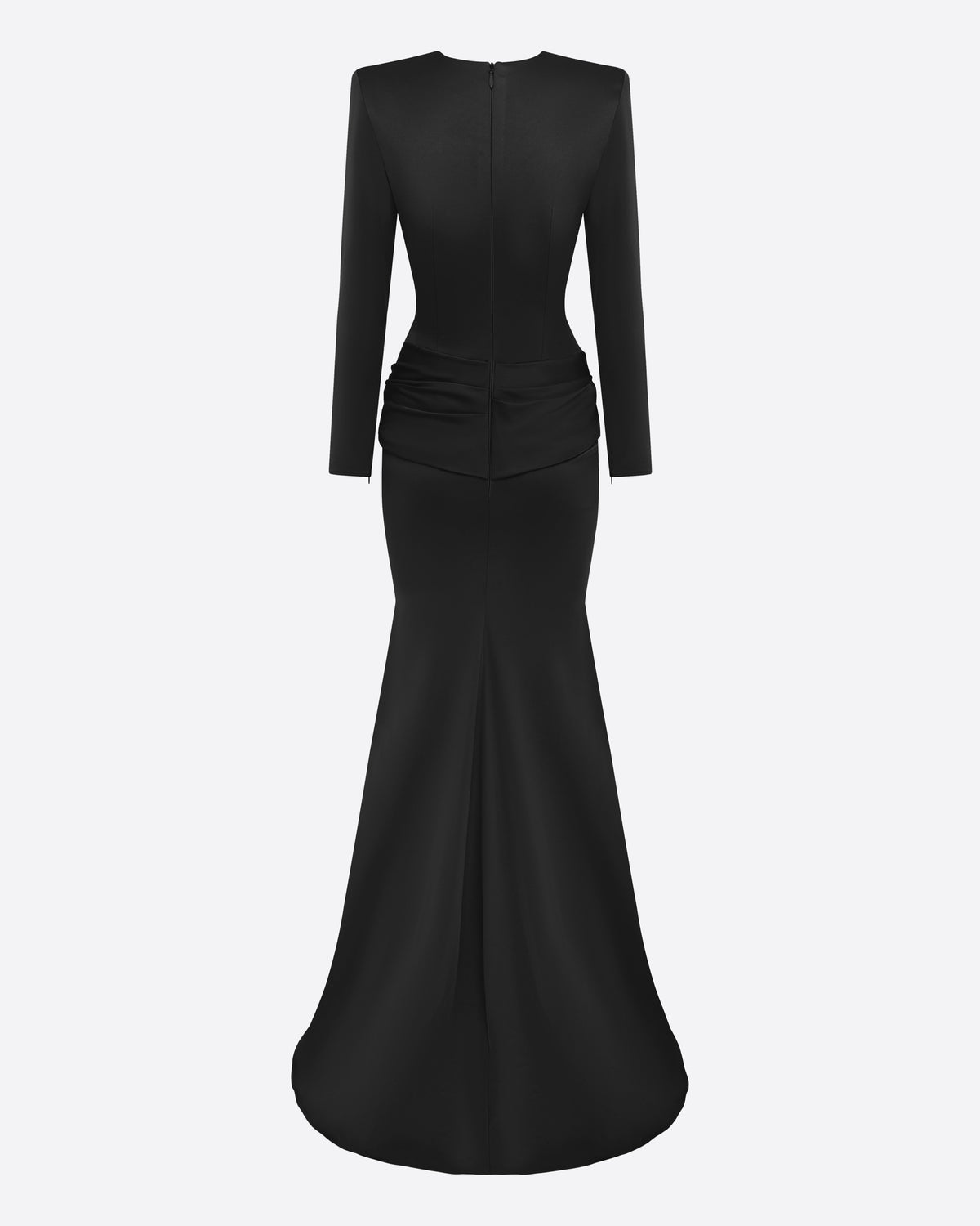 Long Sleeve Twist Drape Gown in Satin Crepe