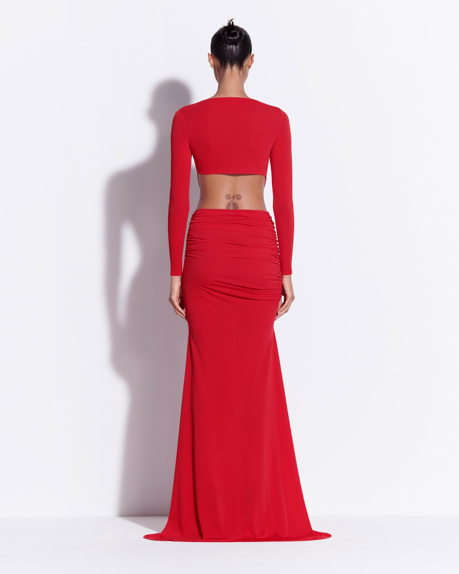 Long Sleeve Twist Gown in Crepe Jersey