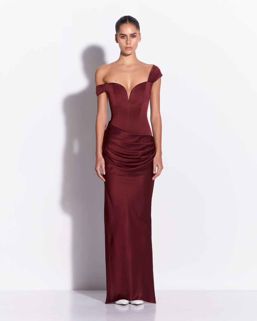 Longline Sweetheart Drape Column in Satin Crepe