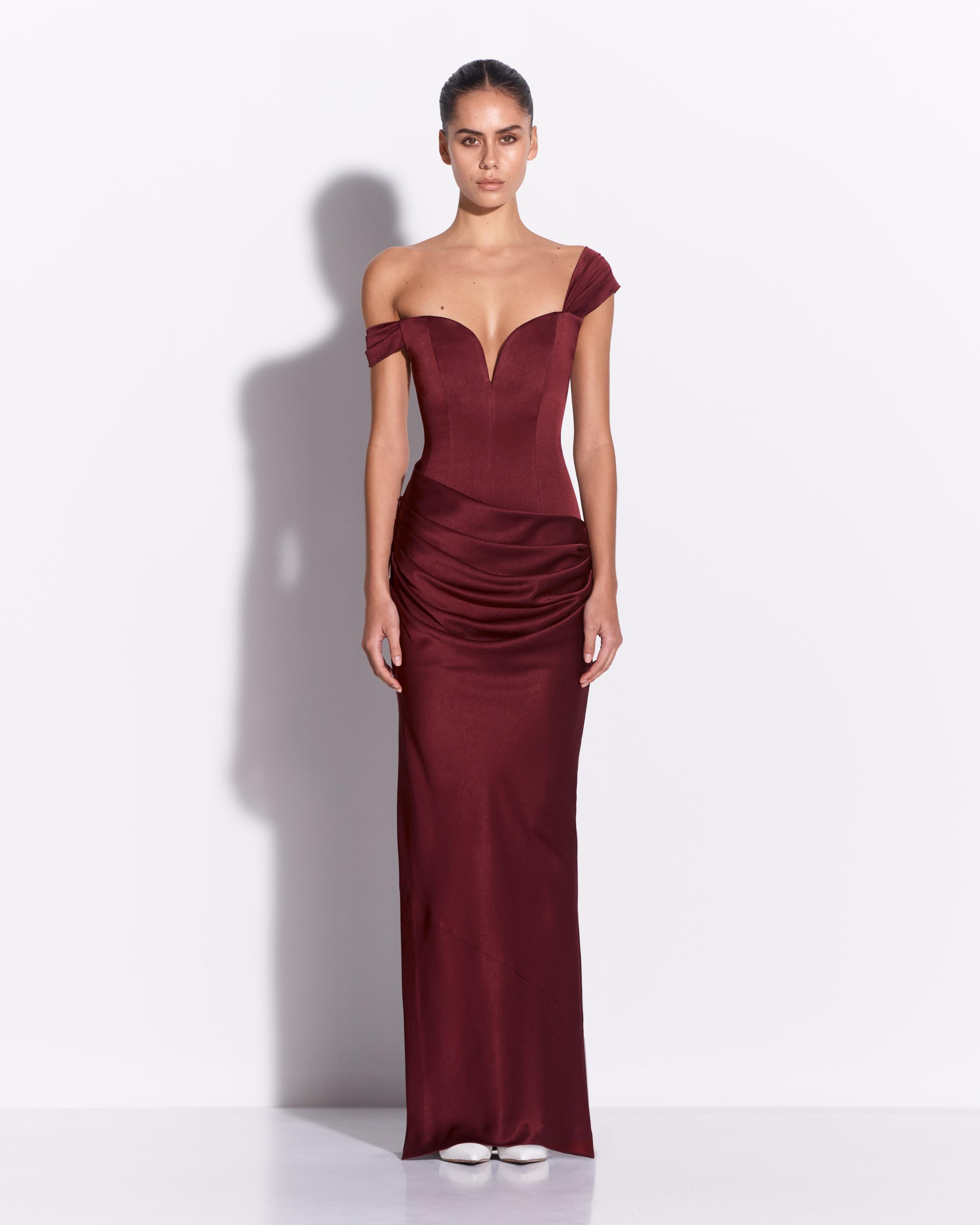 Longline Sweetheart Drape Column in Satin Crepe