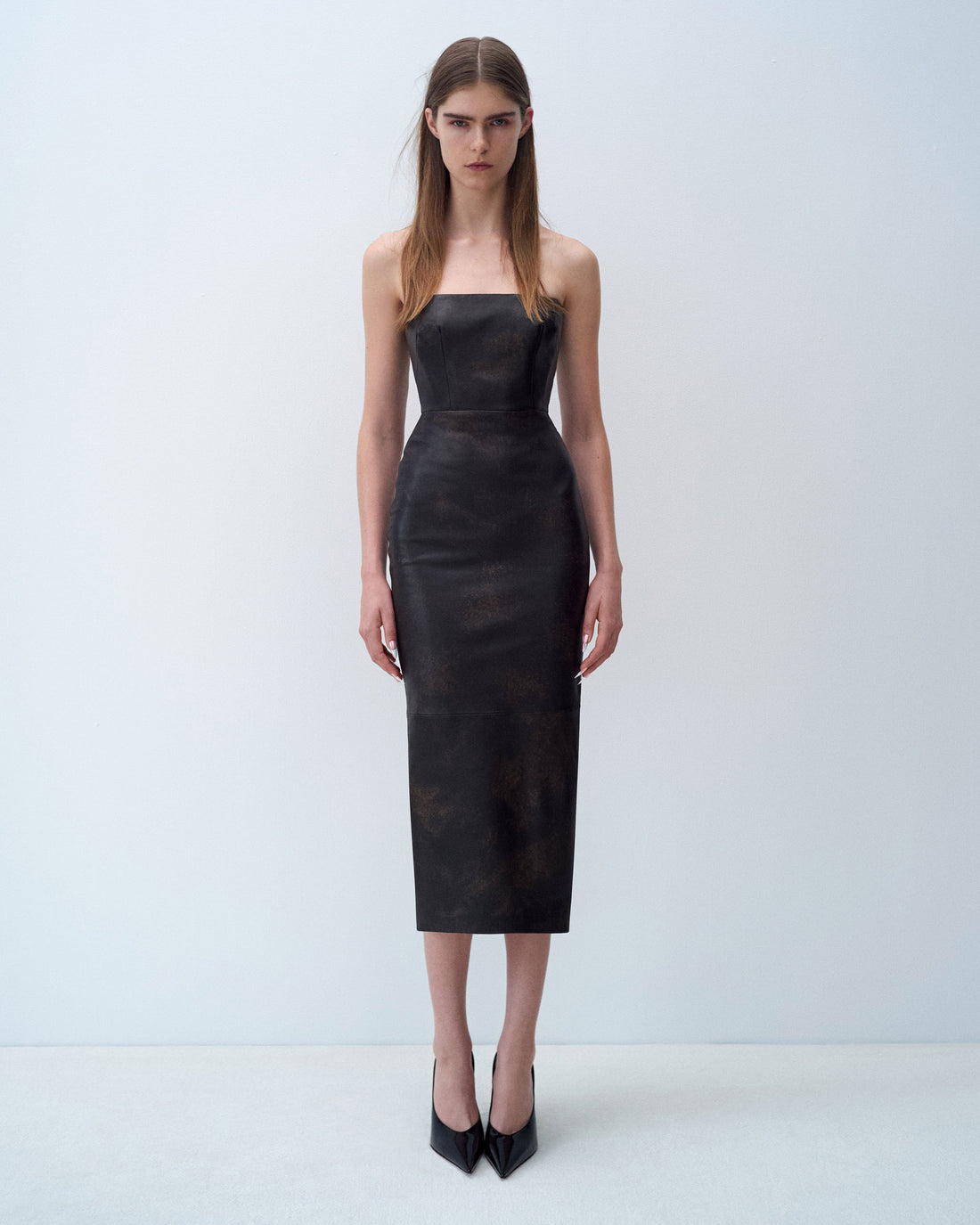 Alex Perry Fall Winter 2025 Look 3 — Strapless Dress in Leather