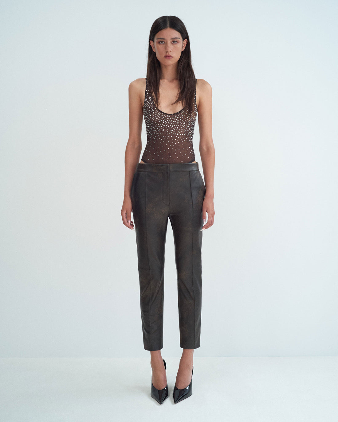 Alex Perry Fall Winter 2025 Look 9 — Crop Trouser in Leather