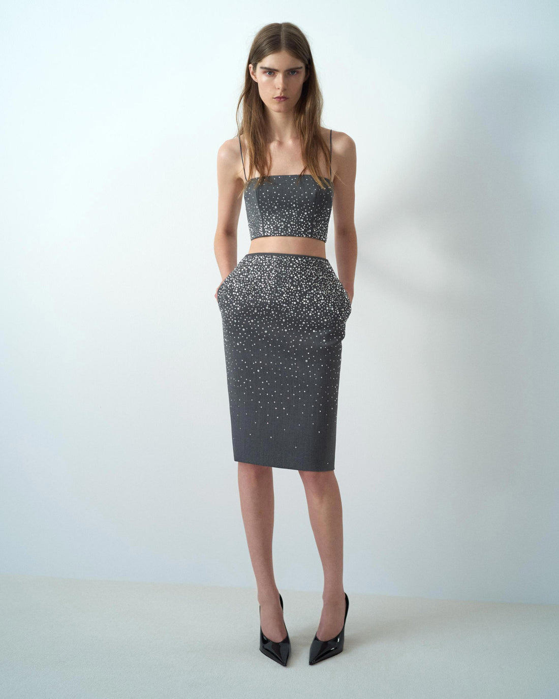 Alex Perry Fall Winter 2025 Look 20 — Top in Crystal Suiting & Skirt in Crystal Suiting