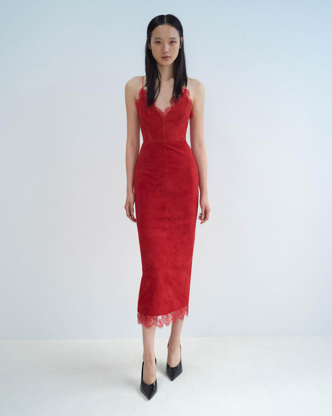 Alex Perry Fall Winter 2025 Look 24 — Bikini Dress in Suede with Lace Trim