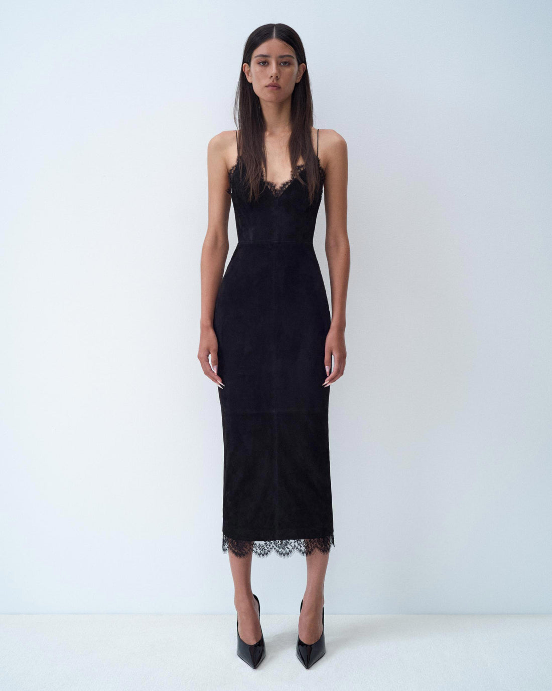 Alex Perry Fall Winter 2025 Look 25 — Bikini Dress in Suede with Lace Trim