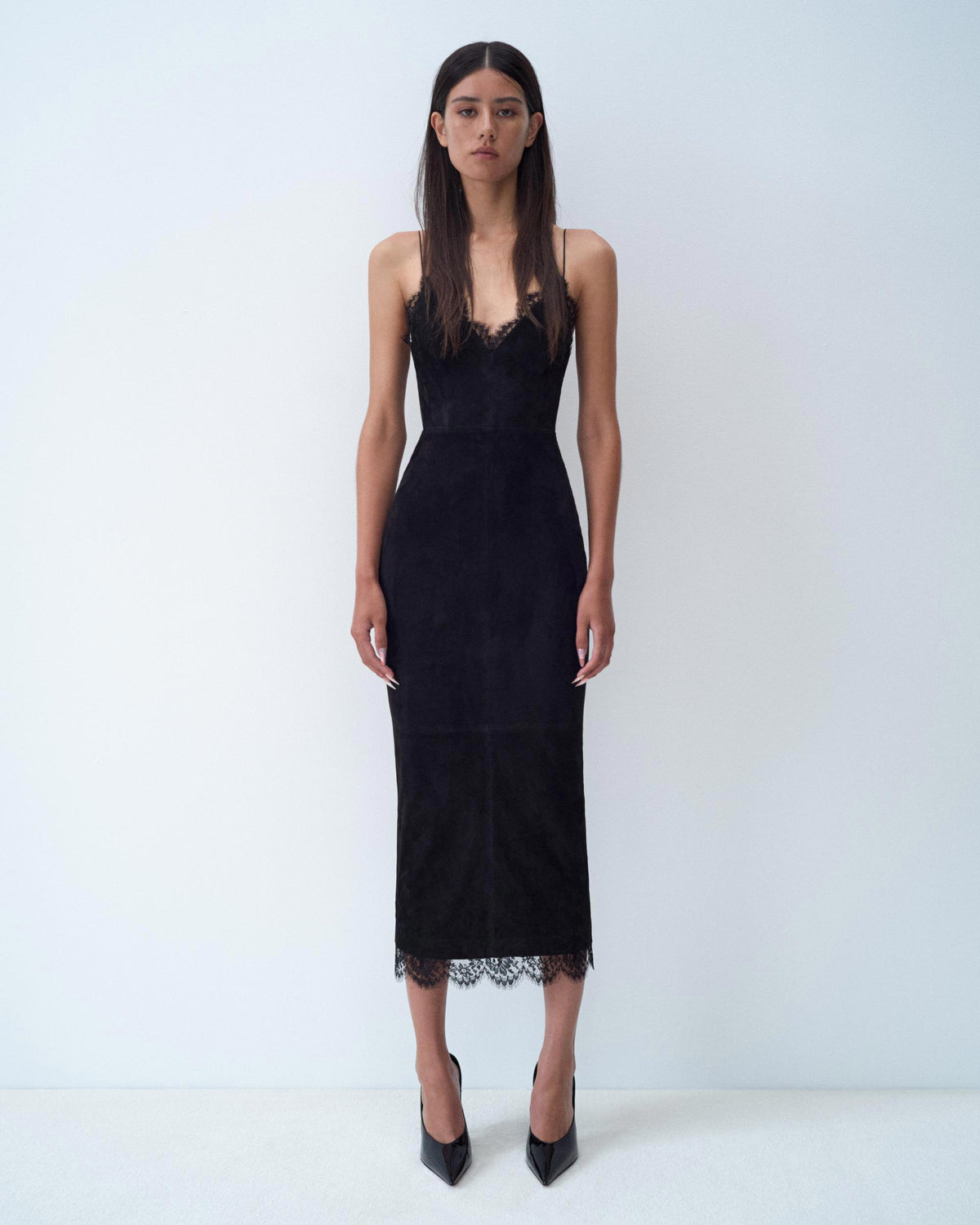Alex Perry Fall Winter 2025 Look 25 - Bikini Dress in Suede with Lace Trim