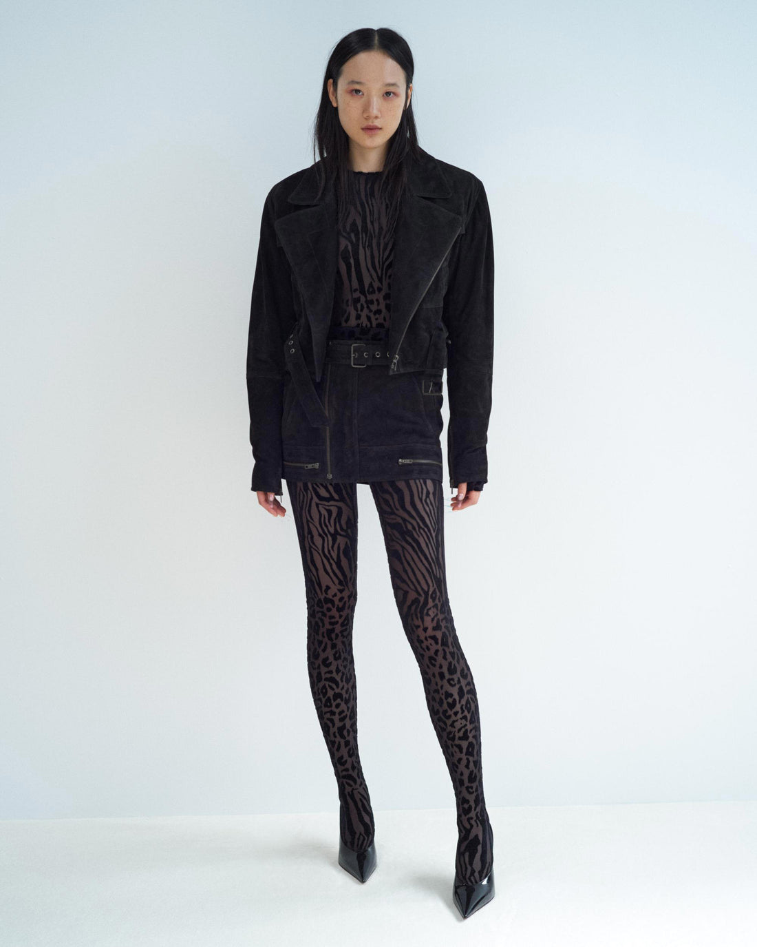 Alex Perry Fall Winter 2025 Look 26 — Cropped Biker Jacket in Suede