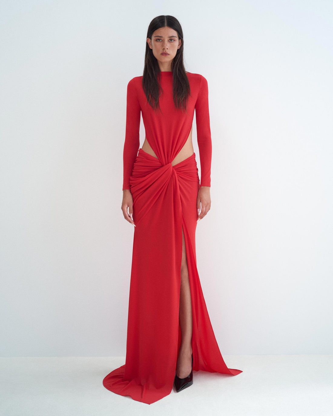 Alex Perry Fall Winter 2025 Look 32 — Long Sleeve Twist Gown in Crepe Jersey