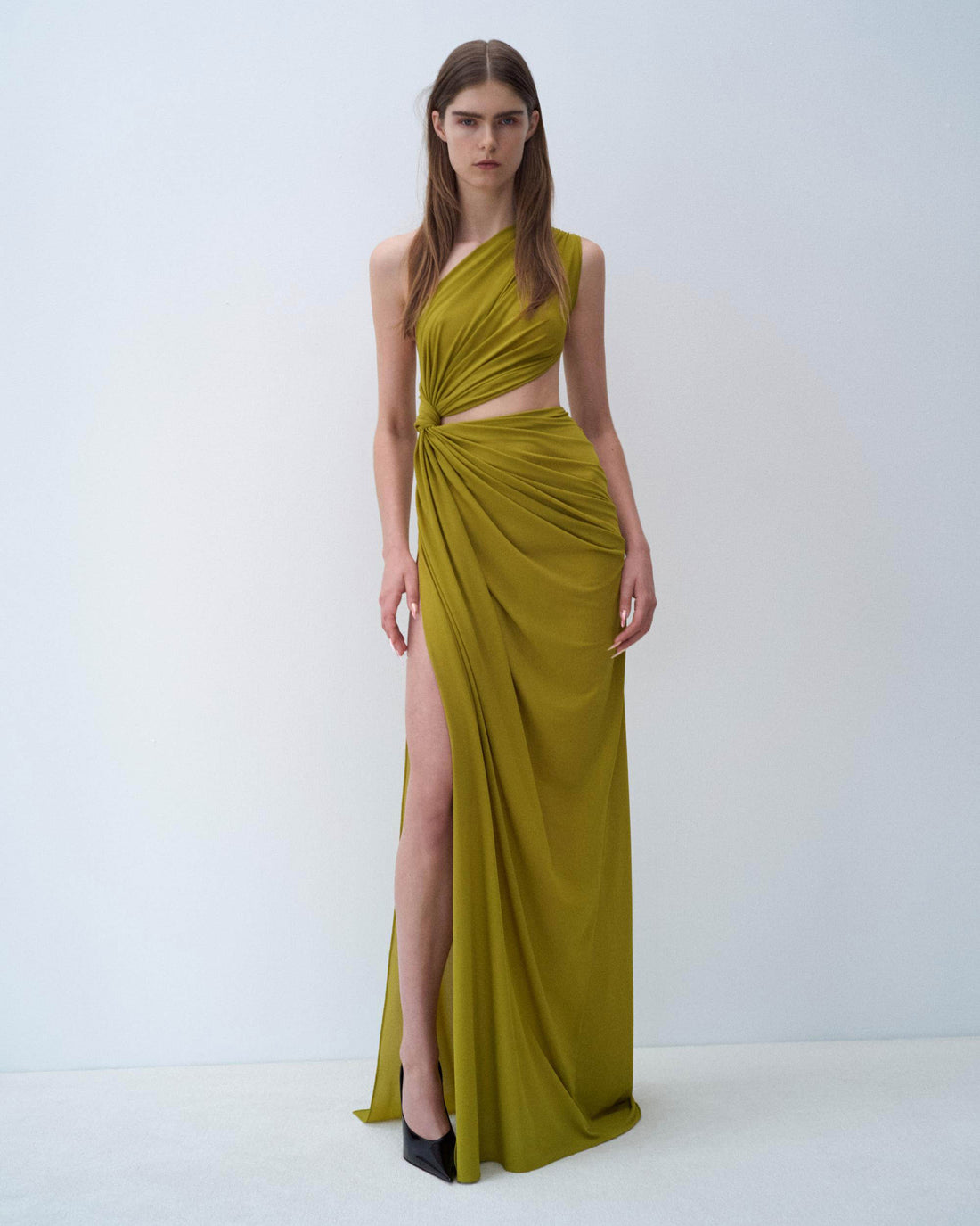 Alex Perry Fall Winter 2025 Look 34 — One Shoulder Draped Gown in Crepe Jersey