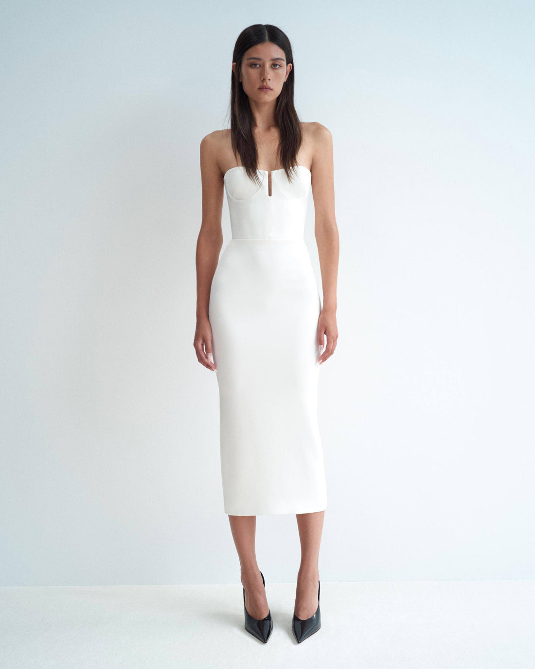 Alex Perry Fall Winter 2025 Look 36 — Strapless Cup Dress in Satin Crepe