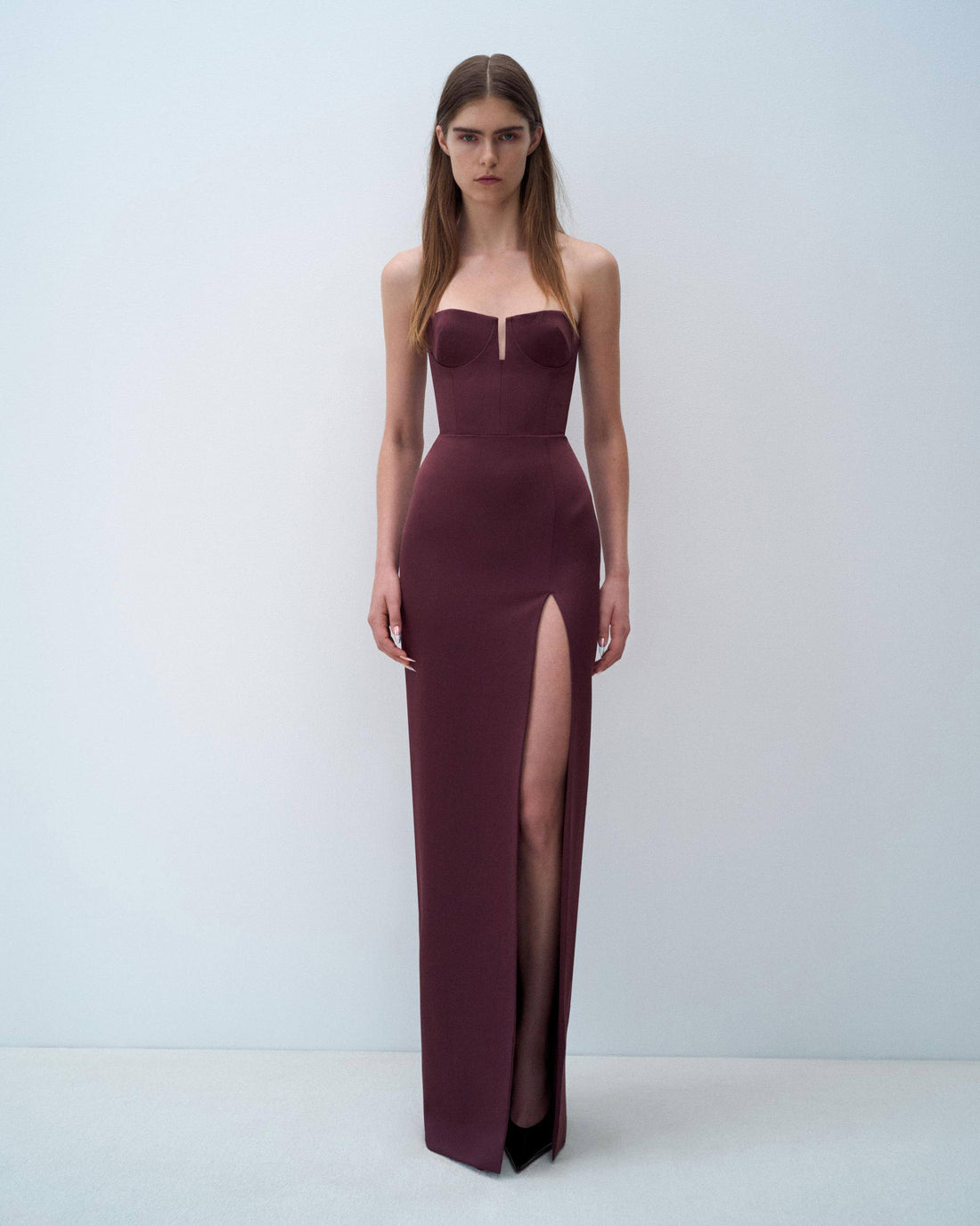 Alex Perry Fall Winter 2025 Look 37 — Strapless Cup Column in Satin Crepe