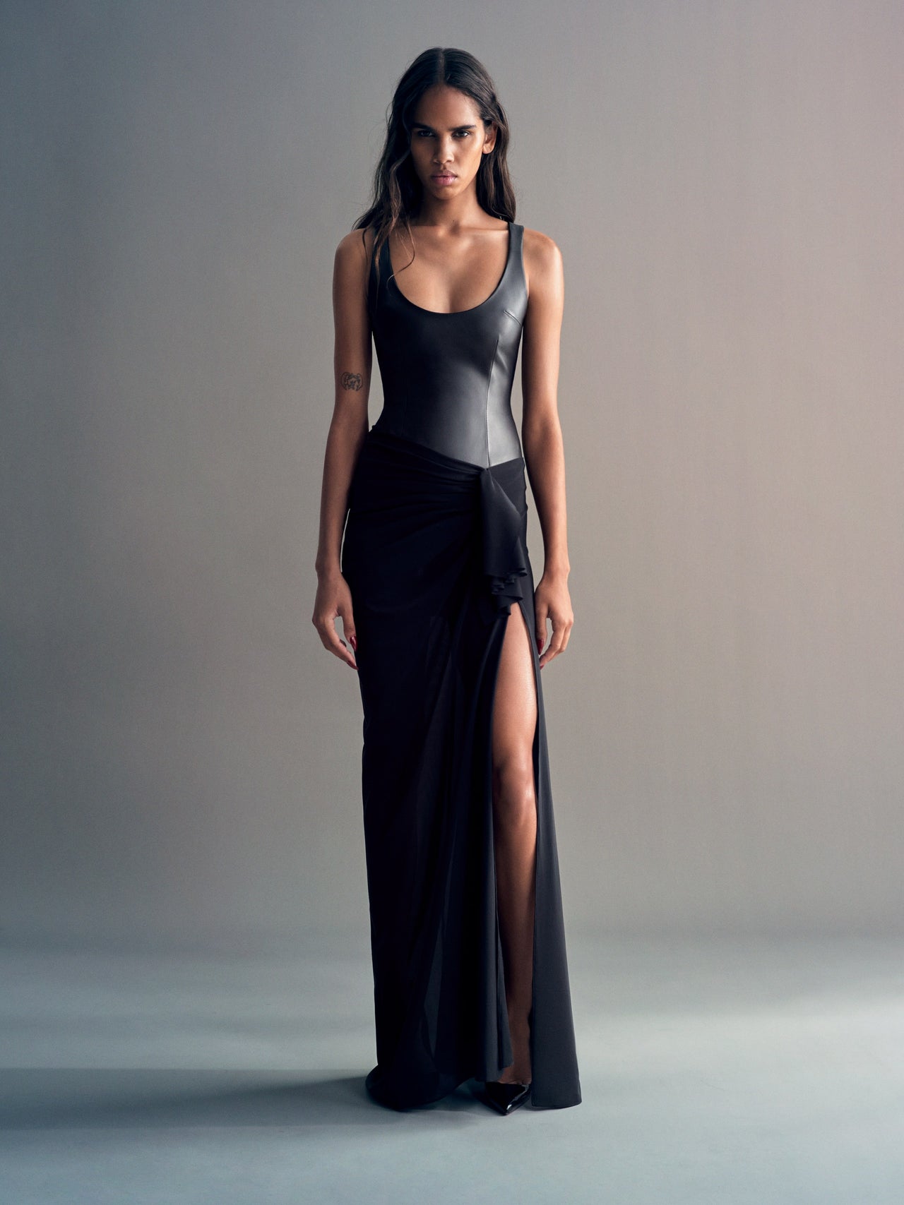 Alex Perry FW26 - Look 18, Scoop Singlet Bodysuit in Leather Black