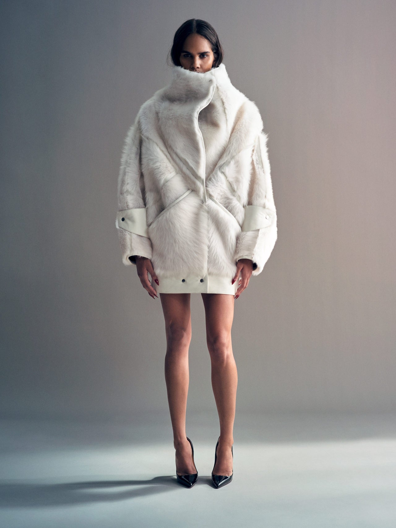 Alex Perry FW26 - Look 20, Oversize Biker Jacket in Shearling White