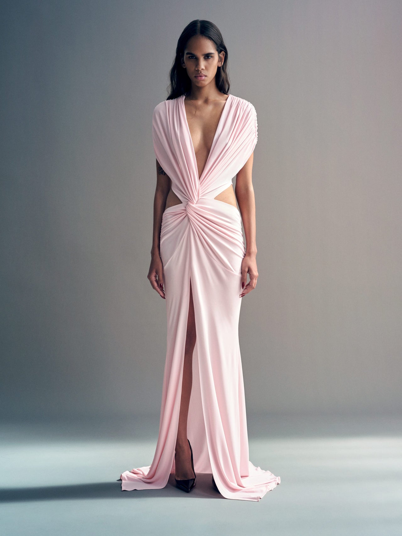 Alex Perry FW26 - Look 25, Cutout Twist Gown in Dry Jersey Blush