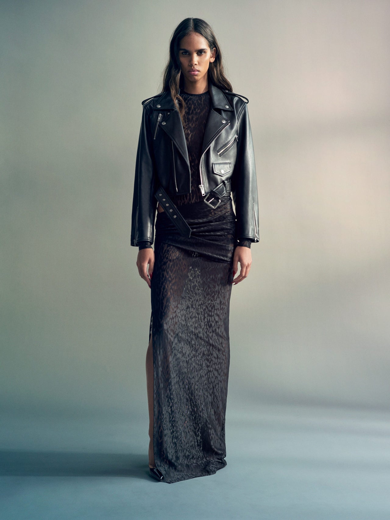 Alex Perry FW26 - Look 40, Cropped Biker Jacket in Leather Black