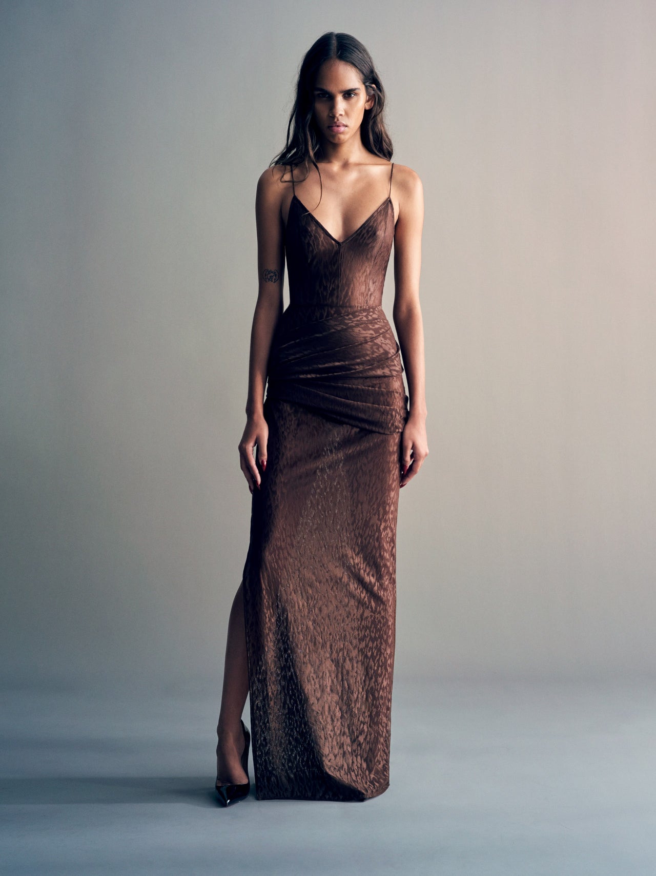 Alex Perry FW26 - Look 44, Bikini Bodysuit in Leopard Lace Brown