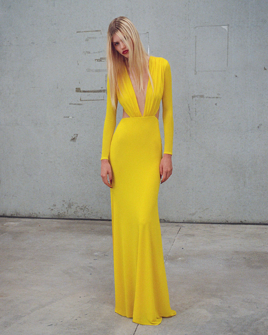 Alex Perry Pre Fall 2025 Look 31 — Long Sleeve Open Back Gown in Crepe Jersey