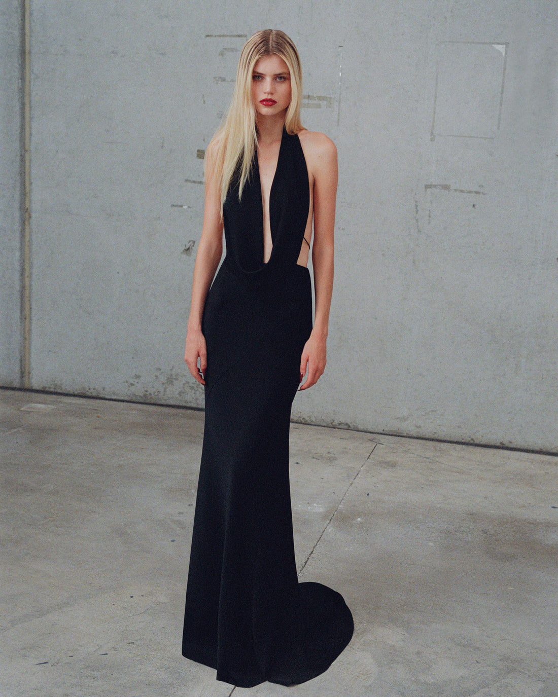 Alex Perry Pre Fall 2025 Look 52 — Halter Draped Gown in Satin Crepe