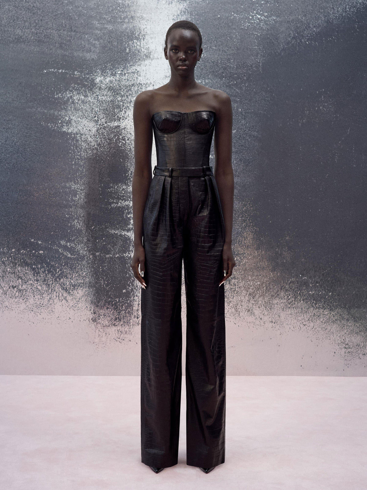 Alex Perry Resort 2026 Look 5 - Longline Corset in Embossed Leather & Tailored Trouser in Embossed Leather
