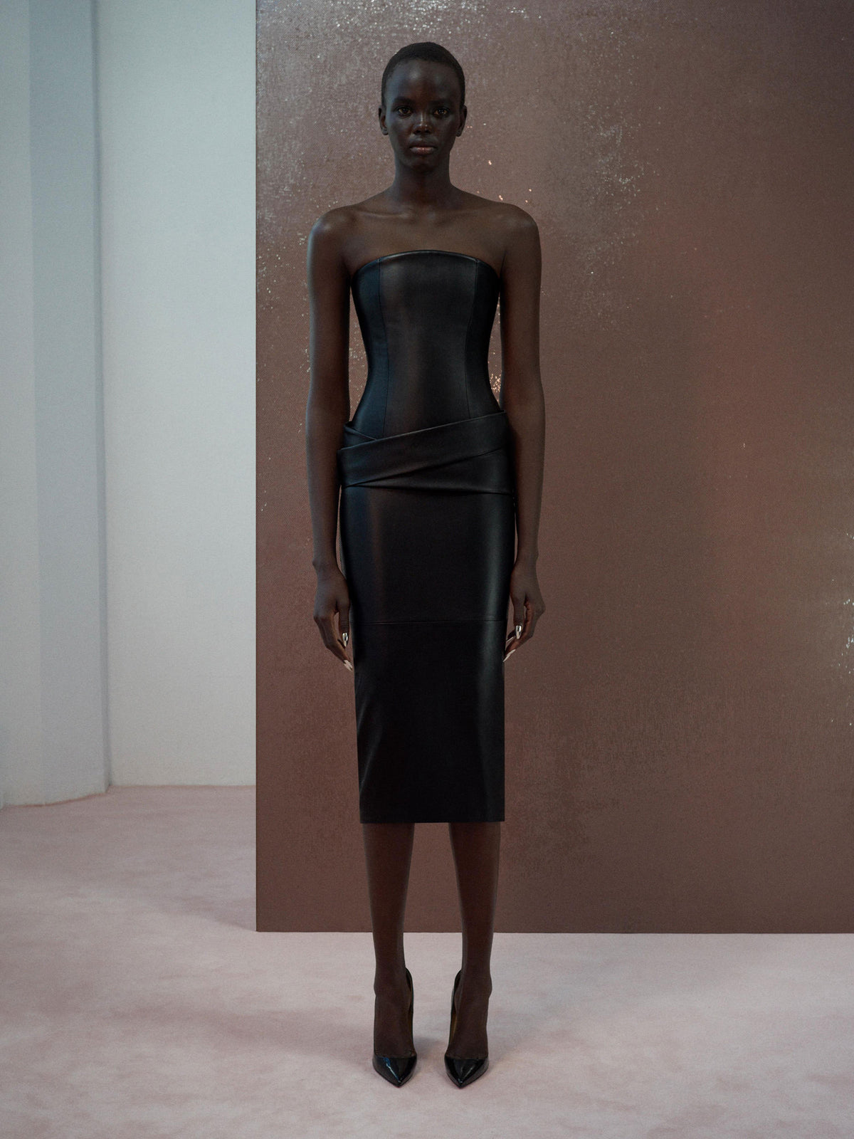 Alex Perry Resort 2026 Look 19 - Strapless Drape Dress in Leather