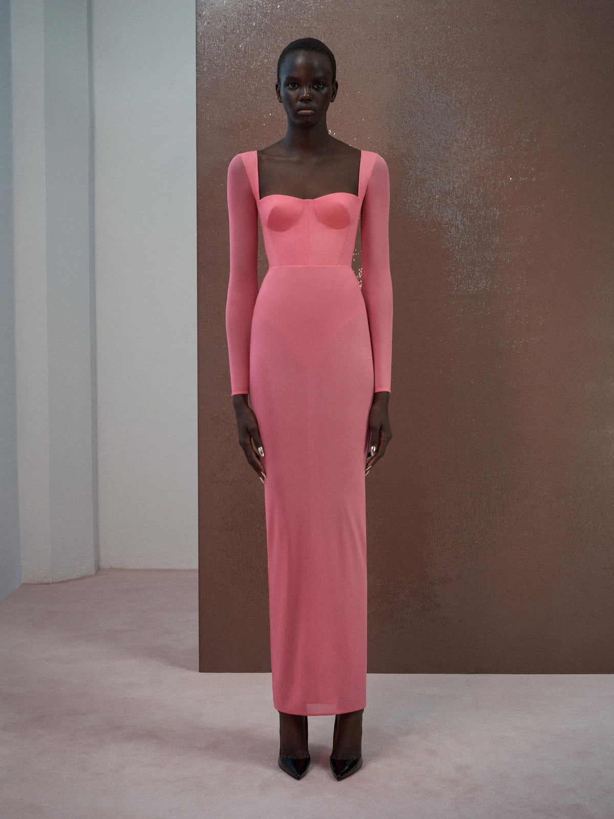 Alex Perry Resort 2026 Look 23 - Long Sleeve Cupped Column in Stretch Mesh