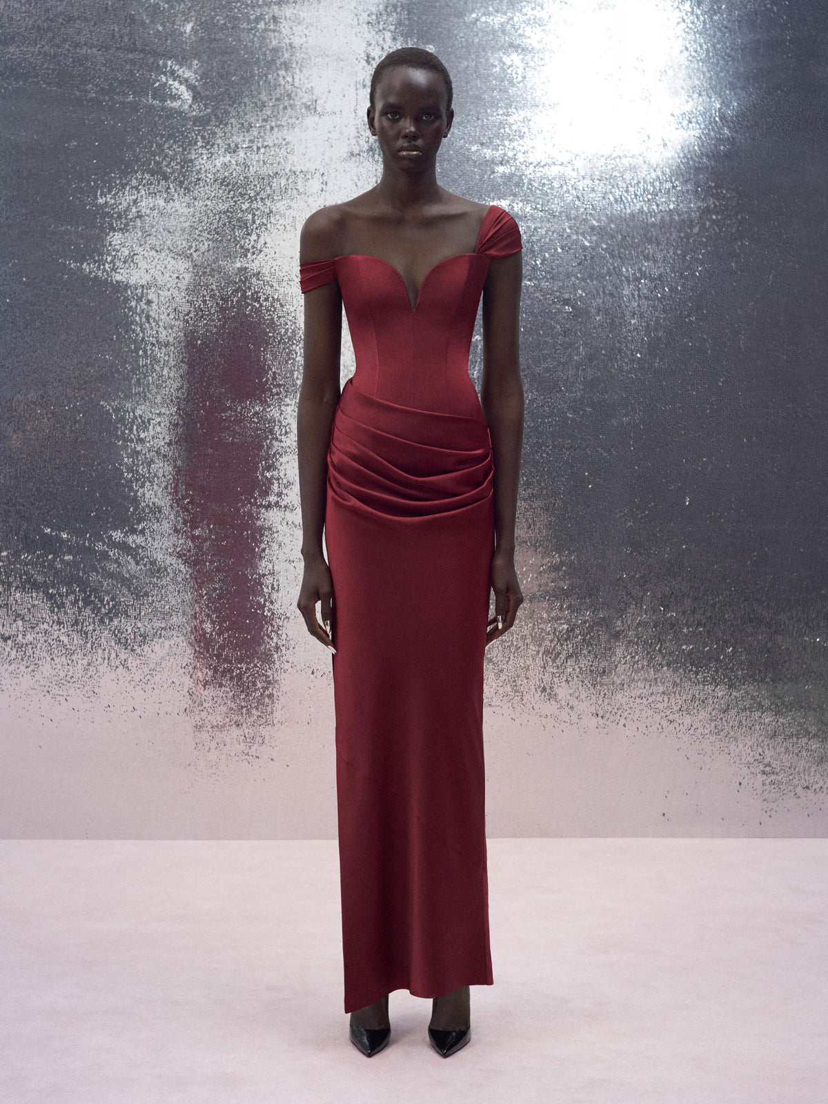 Alex Perry Resort 2026 Look 35 - Longline Sweetheart Drape Column in Satin Crepe