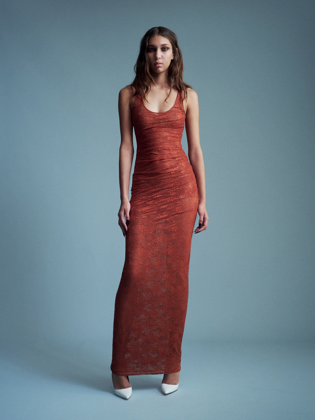 Alex Perry Resort 2027 Look 11 — Singlet Column in Stretch Lace