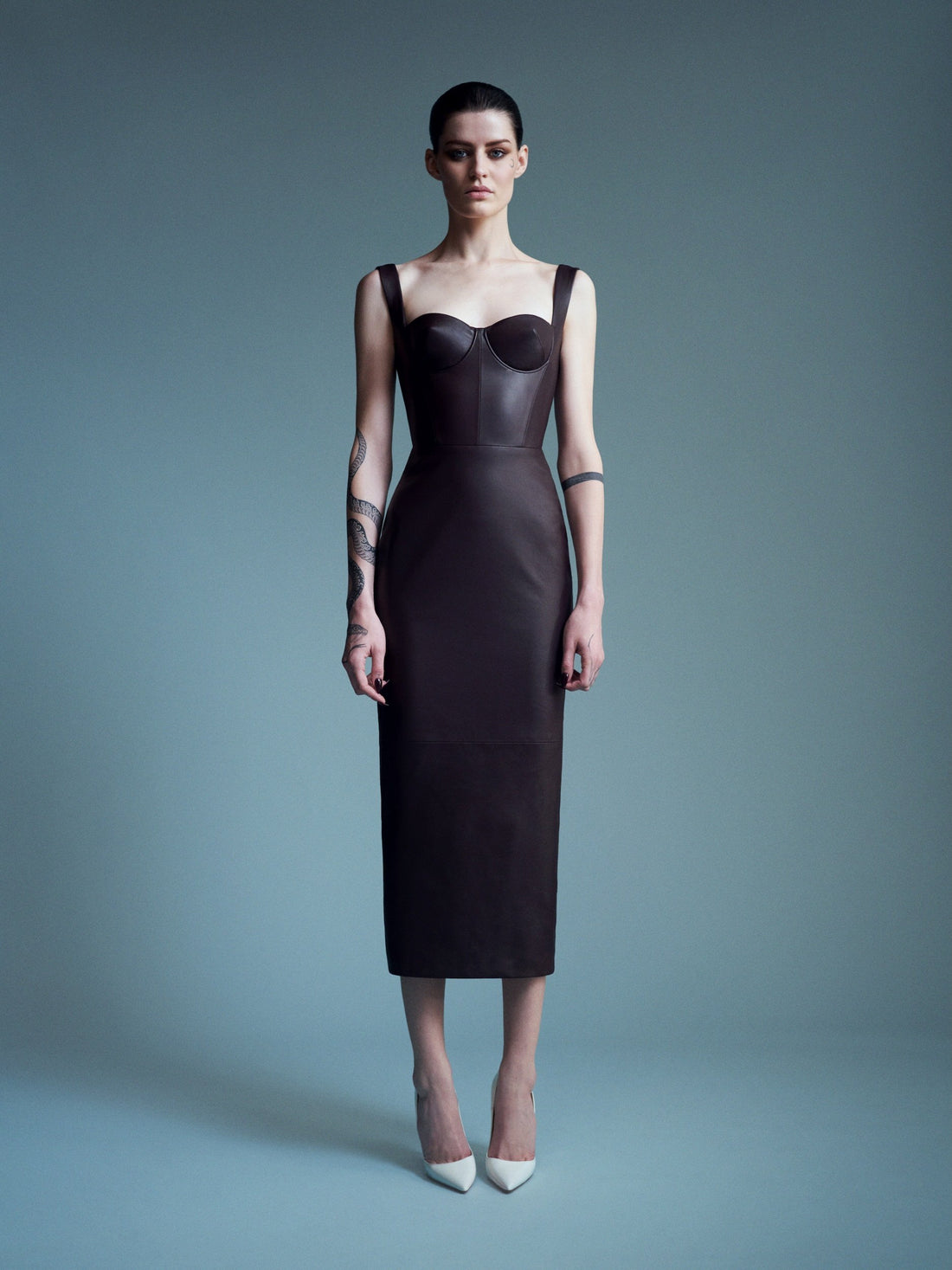 Alex Perry Resort 2027 Look 17 — Cupped Dress in Leather