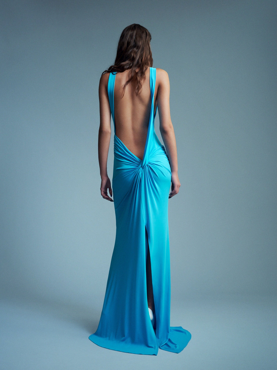 Alex Perry Resort 2027 Look 38 — Open Back Drape Gown in Dry Jersey