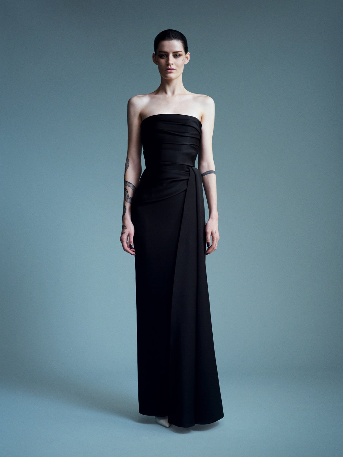 Alex Perry Resort 2027 Look 42 — Strapless Sash Column in Satin Crepe