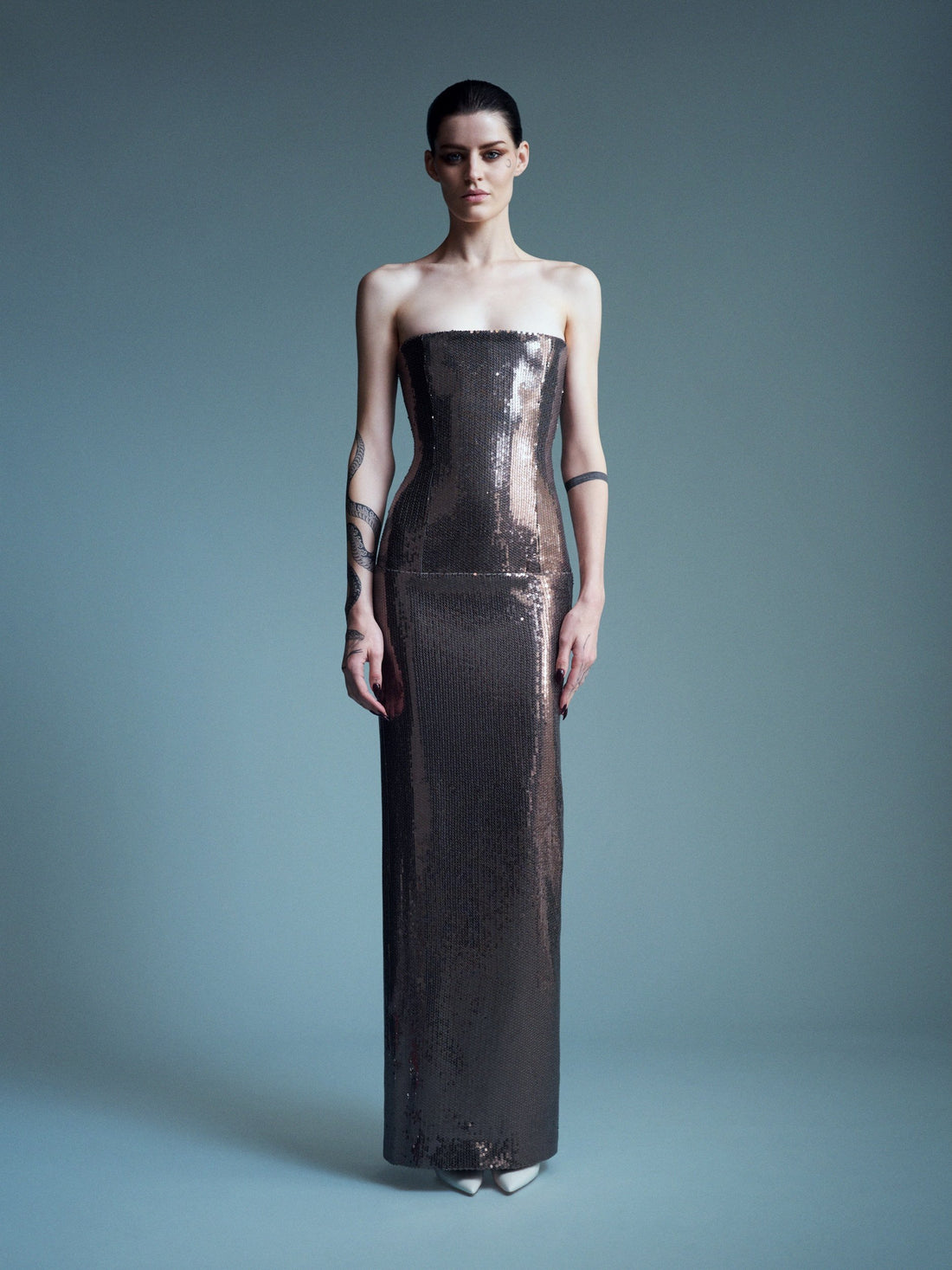 Alex Perry Resort 2027 Look 44 — Strapless Column in Sequin Mesh