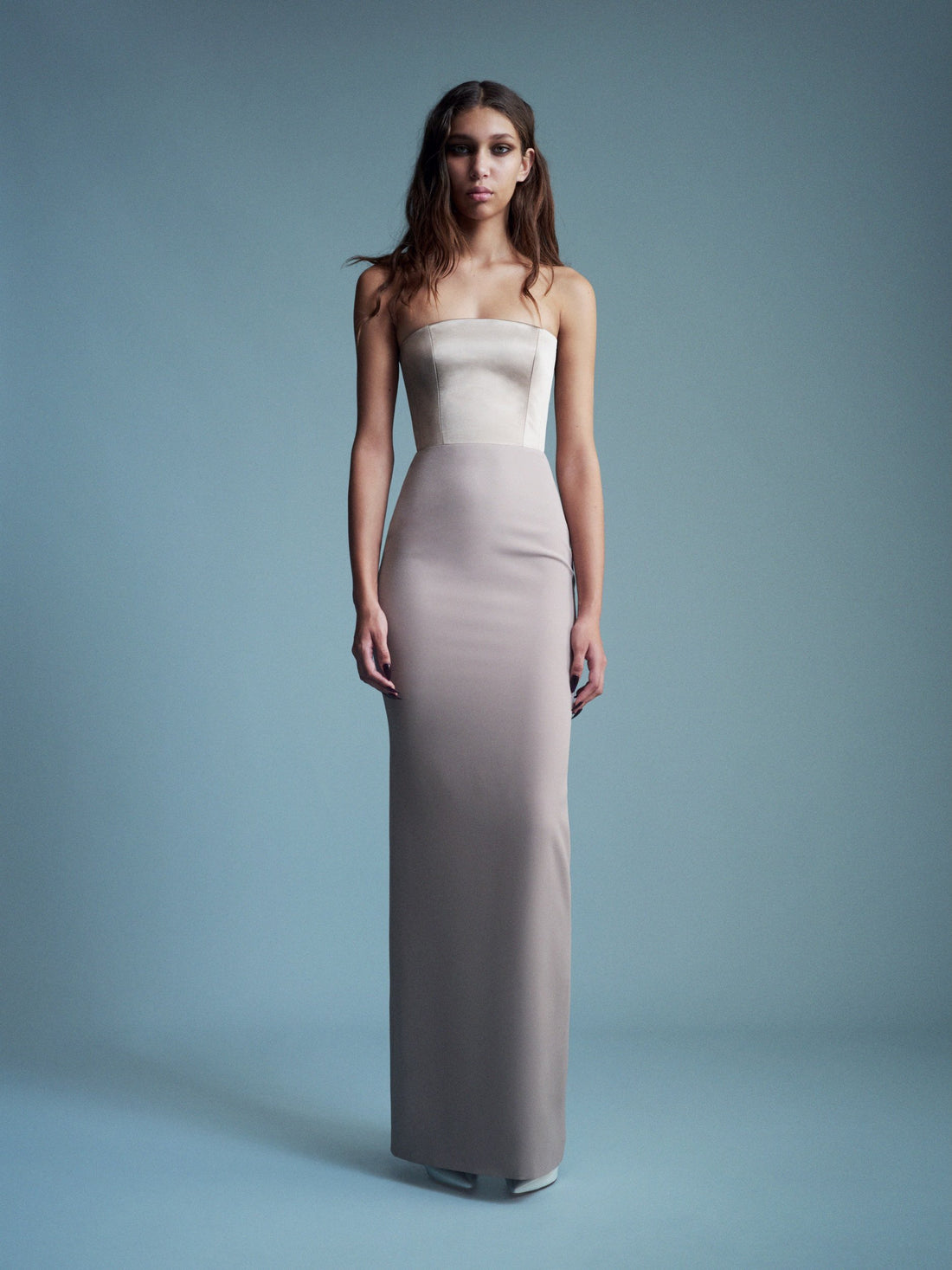 Alex Perry Resort 2027 Look 50 — Contrast Strapless Column in Duchess Satin Crepe