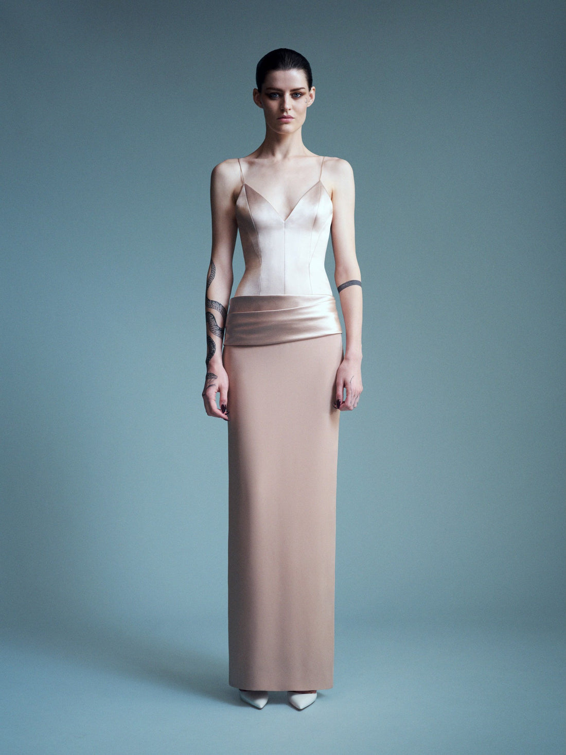 Alex Perry Resort 2027 Look 51 — Contrast Bikini Column in Duchess Satin Crepe