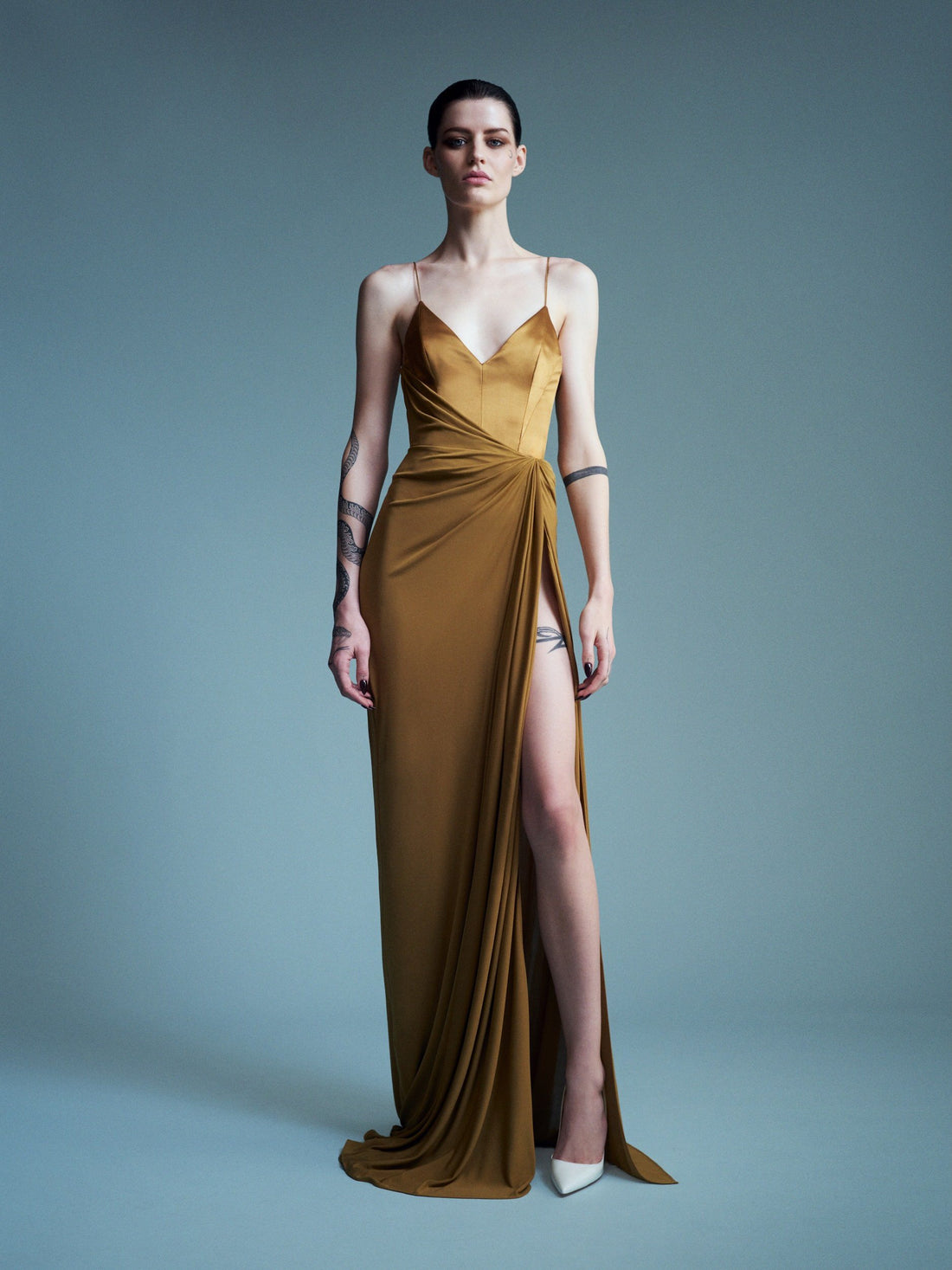 Alex Perry Resort 2027 Look 59 — Bikini Draped Column in Duchess Satin Jersey