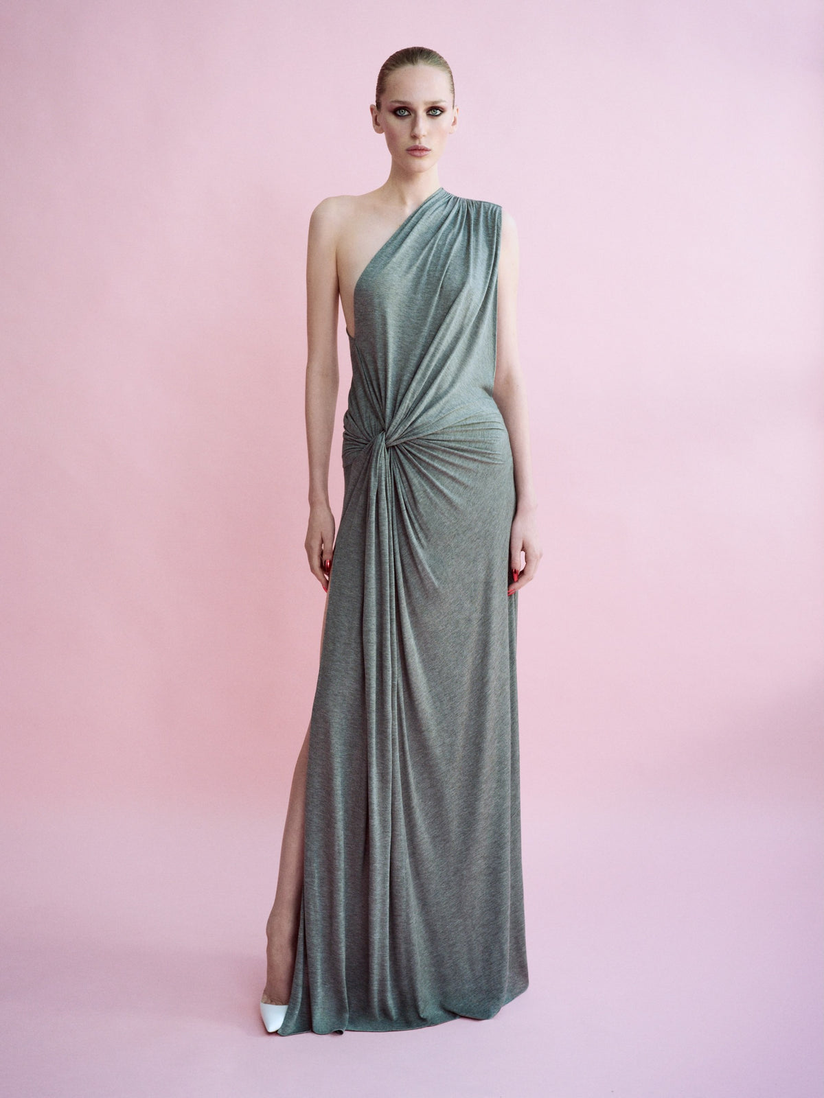 Alex Perry Spring Summer 2026 Look 18 - One Shoulder Drape Gown in Marle Jersey