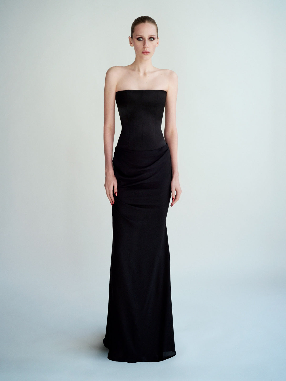 Alex Perry Spring Summer 2026 Look 28 - Strapless Longline Gown in Duchess Satin