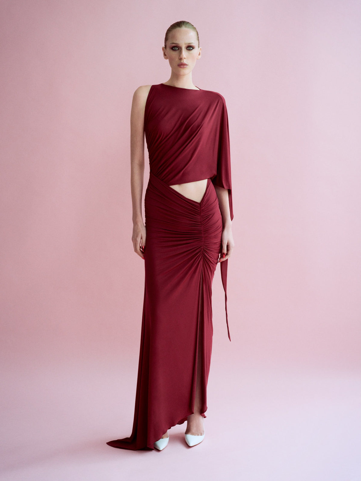 Alex Perry Spring Summer 2026 Look 34 - Drape Sleeve Gown in Jersey