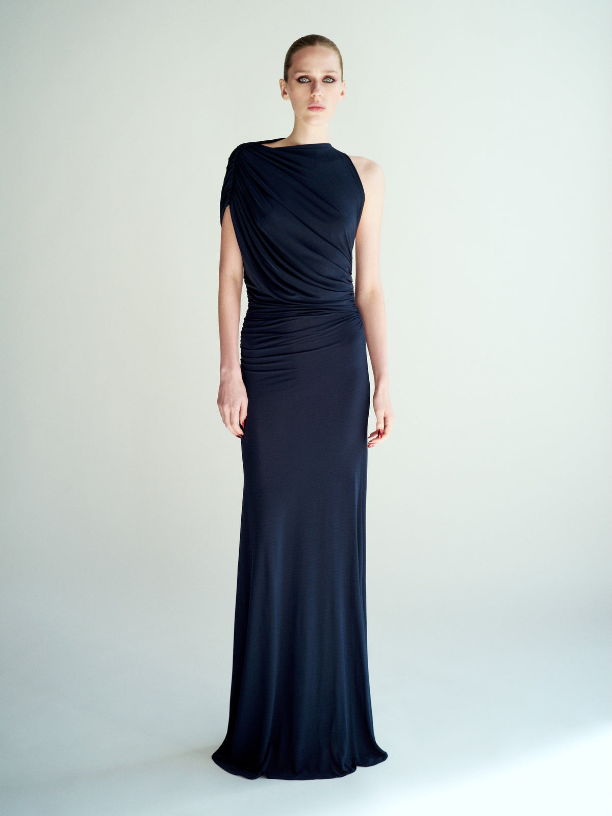 Alex Perry Spring Summer 2026 Look 35 - Sleeveless Ruched Gown in Jersey