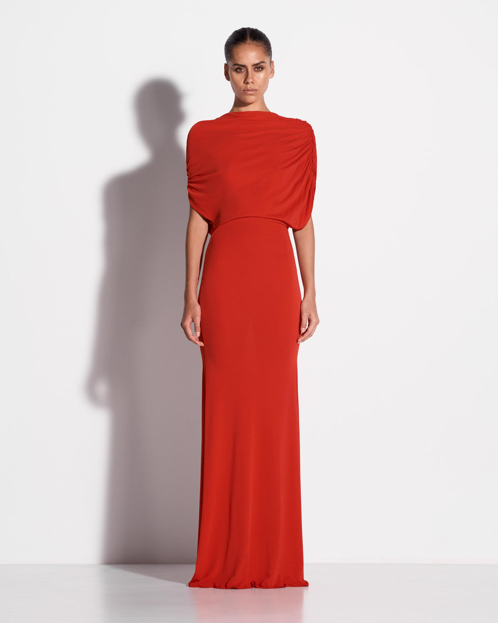 Off Shoulder Cape Gown in Jersey