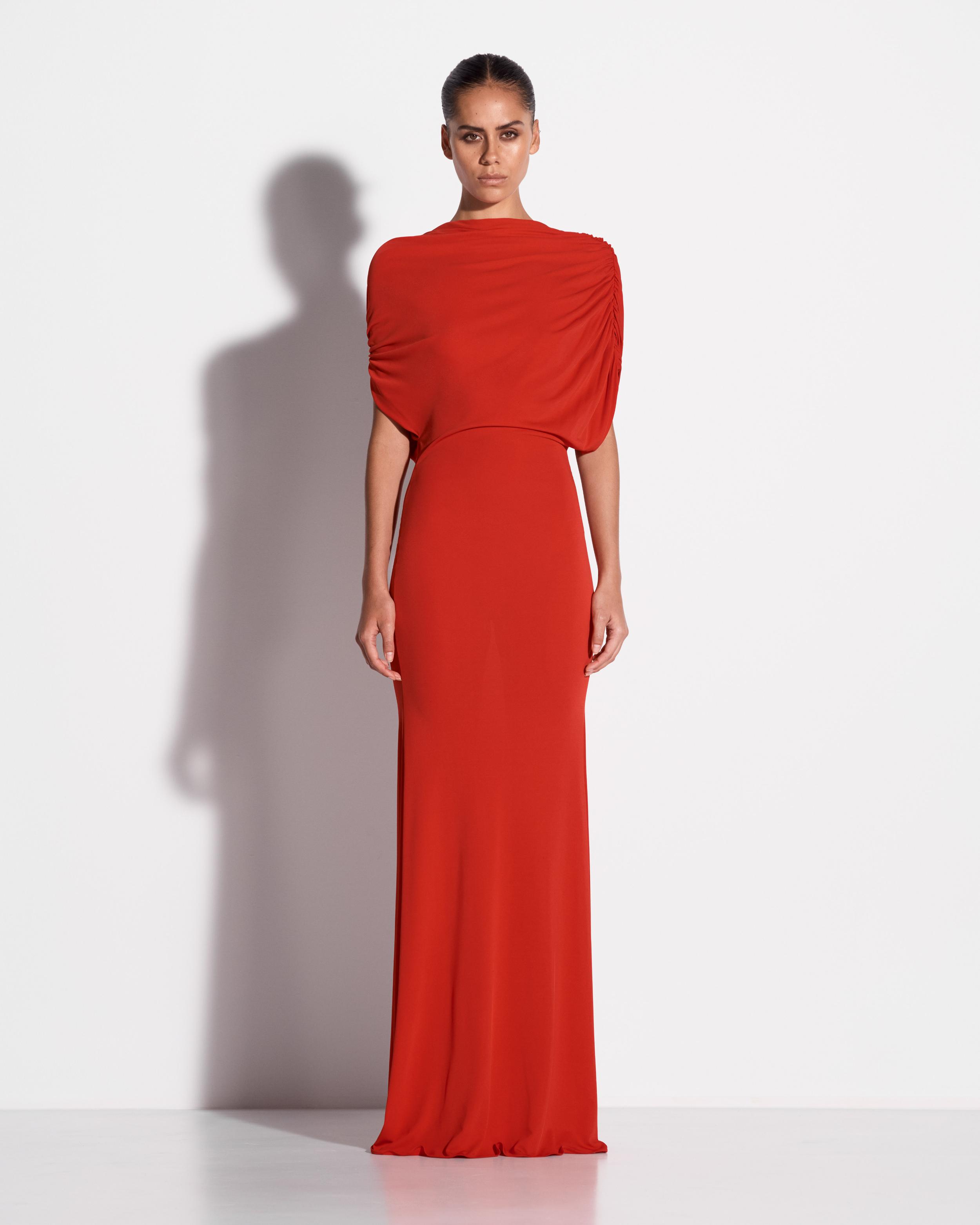 Off Shoulder Cape Gown in Jersey