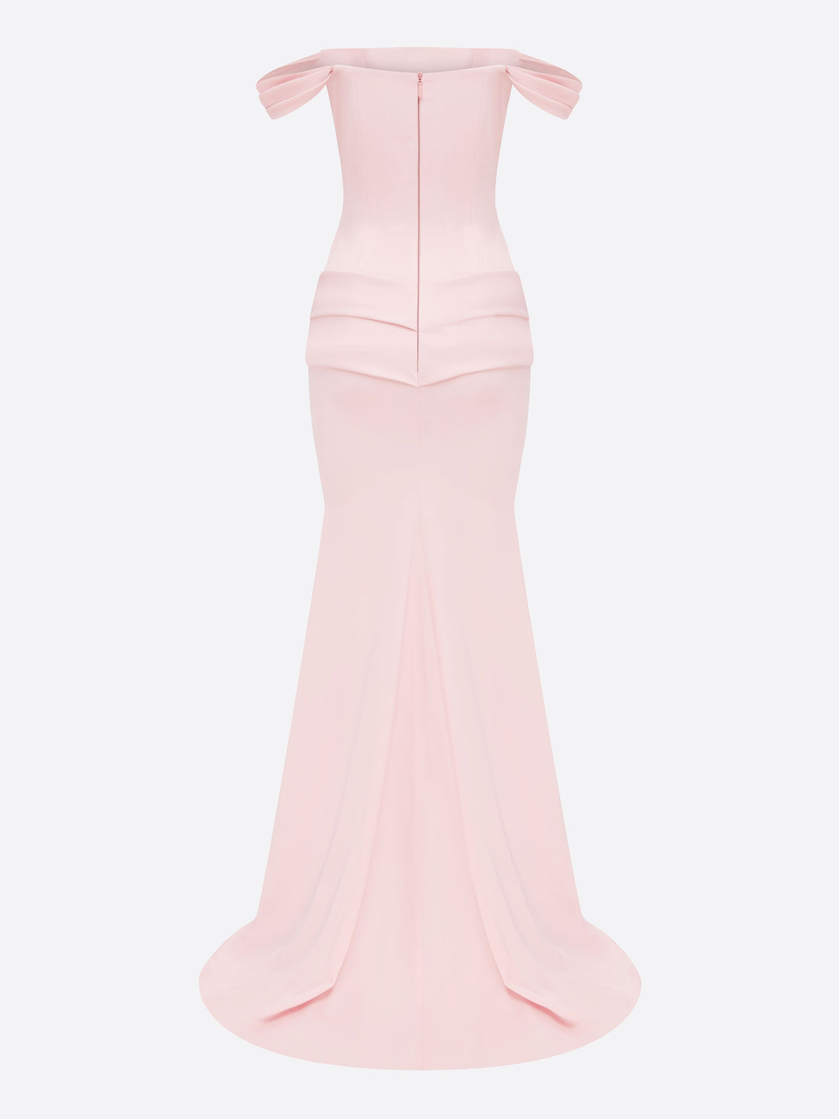 Off Shoulder Drape Gown in Satin Crepe