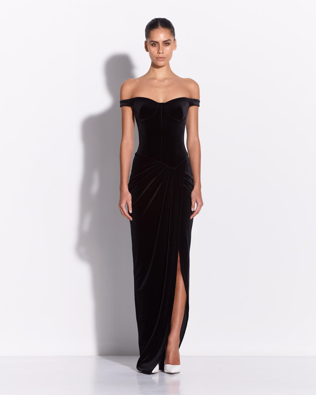 Off Shoulder Drape Gown in Velvet